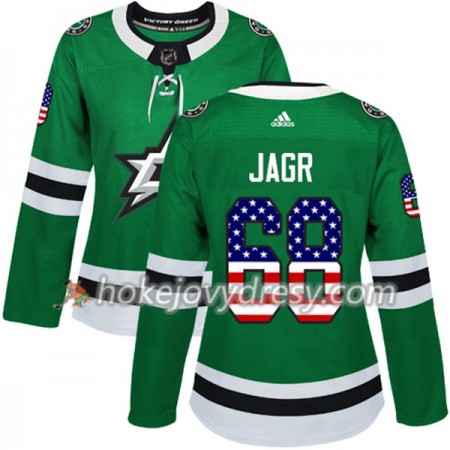 Dámské Hokejový Dres Dallas Stars Jaromir Jagr 68 2017-2018 USA Flag Fashion Zelená Adidas Authentic